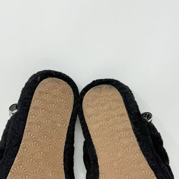 UGG Fluff Yeah Shearling Slingback Slippers Kids Girls 5 Black Red Open Toe - Picture 13 of 14